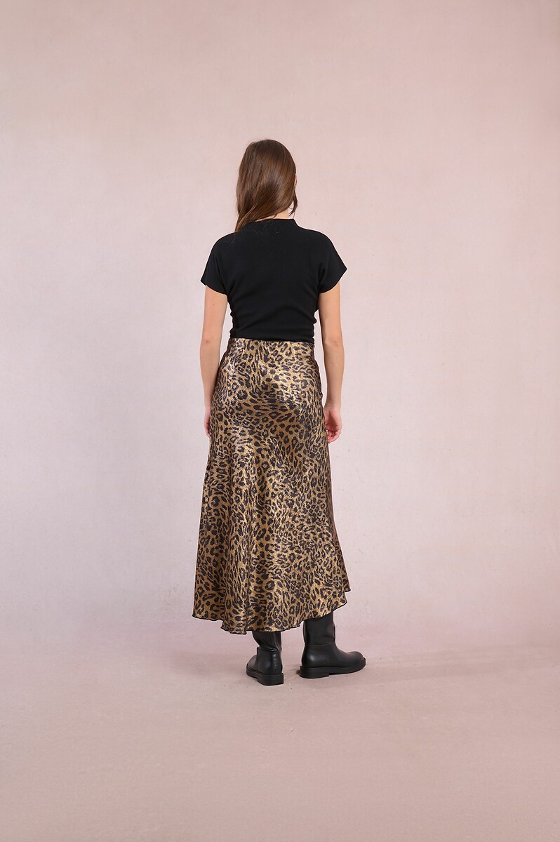 MOLLY BRACKEN<br>Saia longa com acabamento acetinado e estampa de leopardo