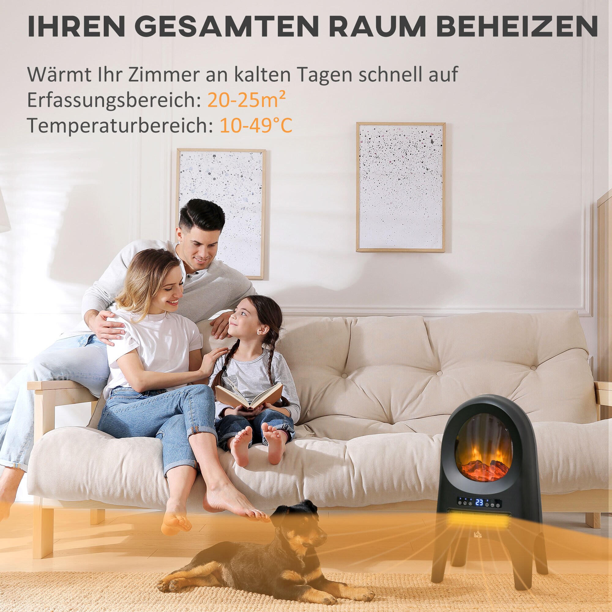 HOMCOM Elektroheizung mit Umkippschutz, Überhitzungsschutz schwarz 33,7L x 25,5B x 60,4H cm