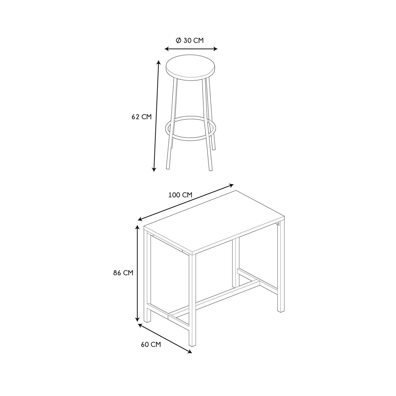 LOKA TABLE MANGE DEBOUT ET 4 TABOURETS