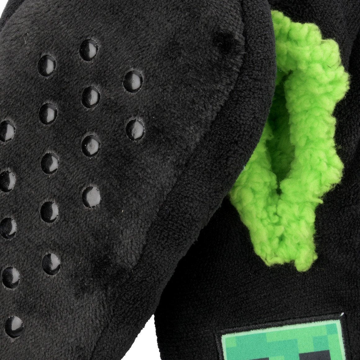 Topolino Minecraft Pantoffeln mit Plüschfutter schwarz / hellgrün