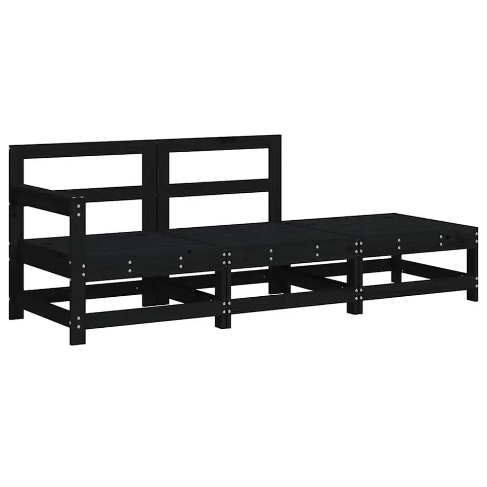 vidaXL - Loungeset - Zwart - Hout - 3 stuks - Met kussens