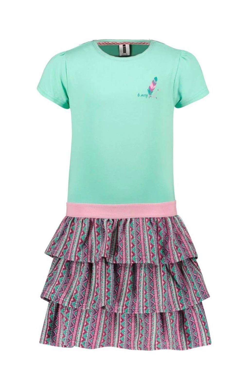 B.Nosy jurk met all over print mintgroen/roze/fuchsia