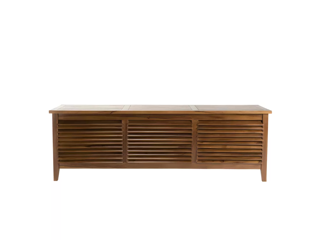 HANNA - Coffre de jardin piscine en bois teck huilé 200x55cm