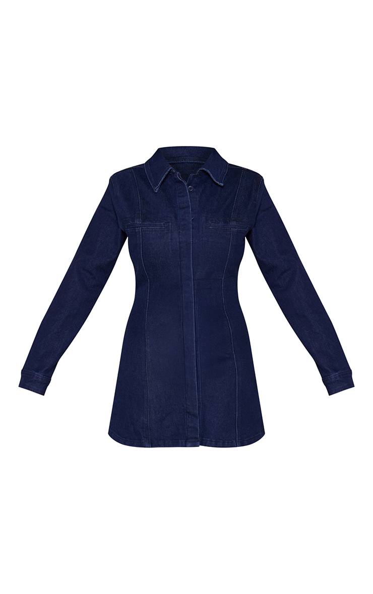 Bleu Indigo Robe Mini Évasée En Denim Stretch Shape