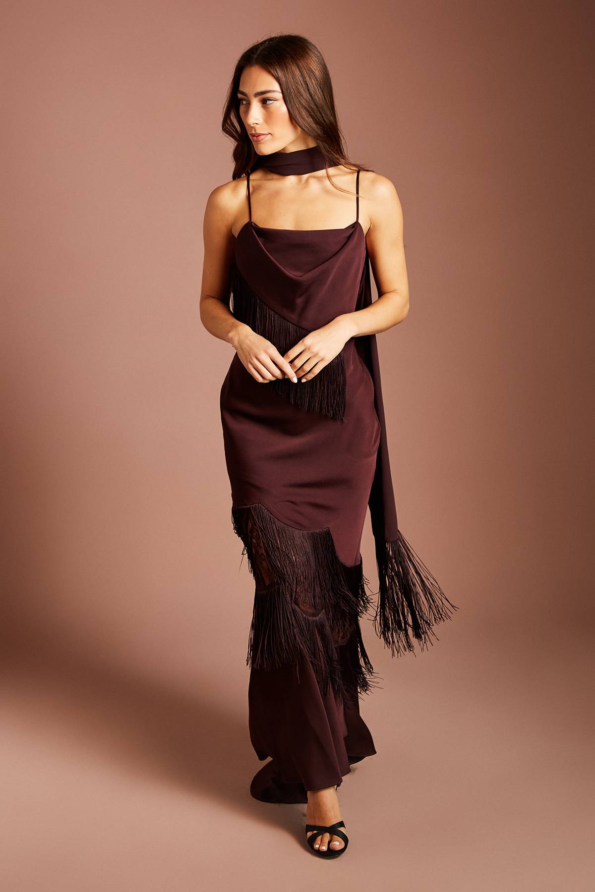 Coast Robe Longue À Bretelles Avec Détails De Franges Et Foulard