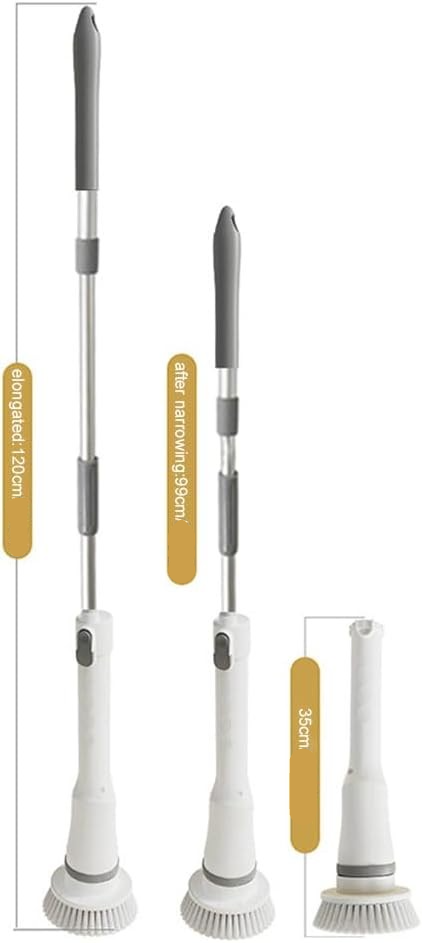 (7-tlg. Set) USB Reinigungs Bürste Elektrischer Spin Scrubber Power Schrubber mit Teleskopstiel   6 Aufsätze - Weiss