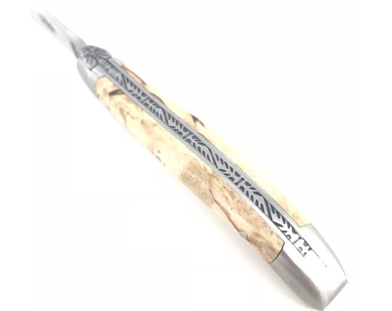 Laguiole Tradition 9 cm - 2 mitres - Bouleau Madré Couteau de Poche Forge de Laguiole