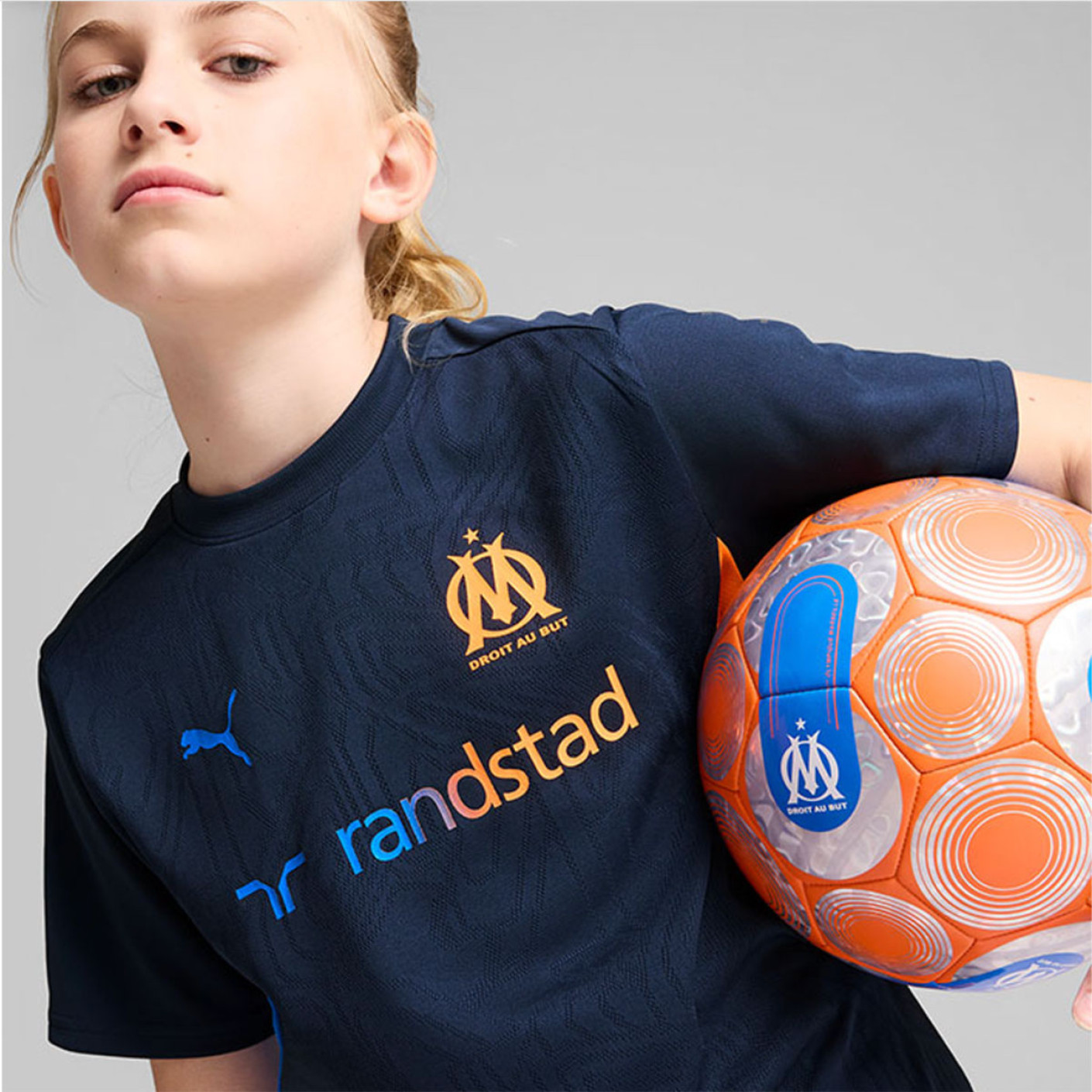 PUMA Olympique Marseille Trainingsset 2024-2025 Kids Donkerblauw Blauw Oranje