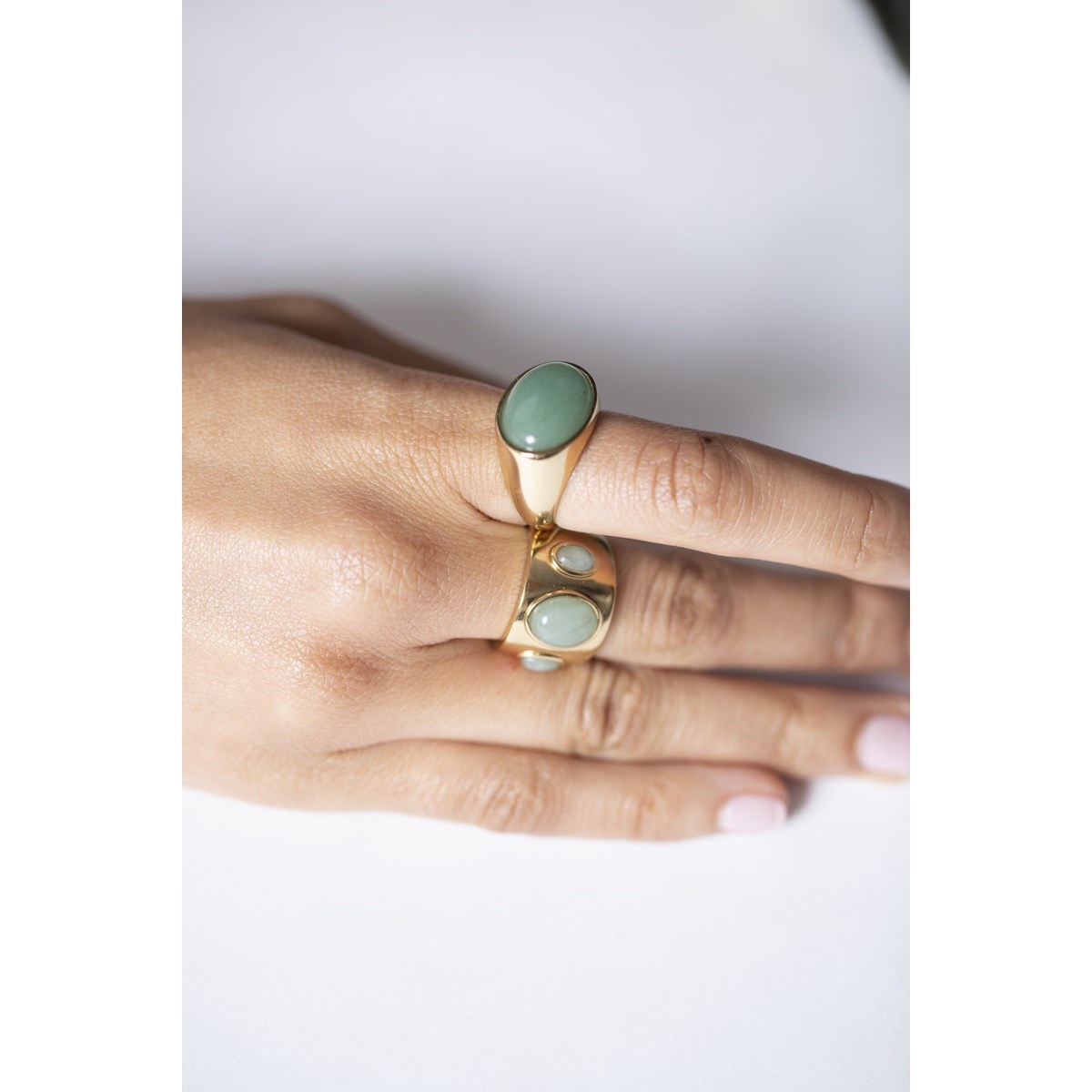 Bague en Acier 316L et aventurine naturelle - jaune brillant