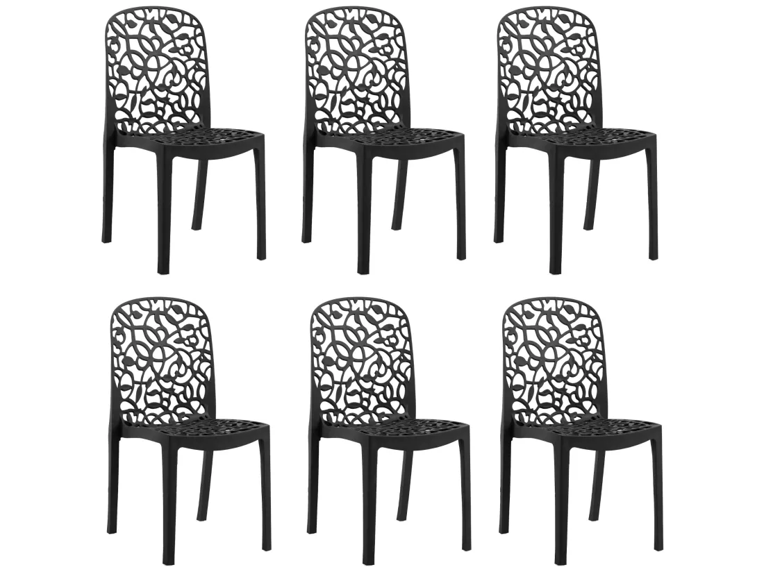 Ensemble de 6 chaises anthracite empilables pour jardin et terrasse, design unique, haute résistance aux intempéries