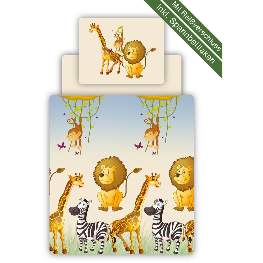 TICAA Kinder Bettwäsche Set inkl. Spannbettlaken Safari Mehrfarbig
