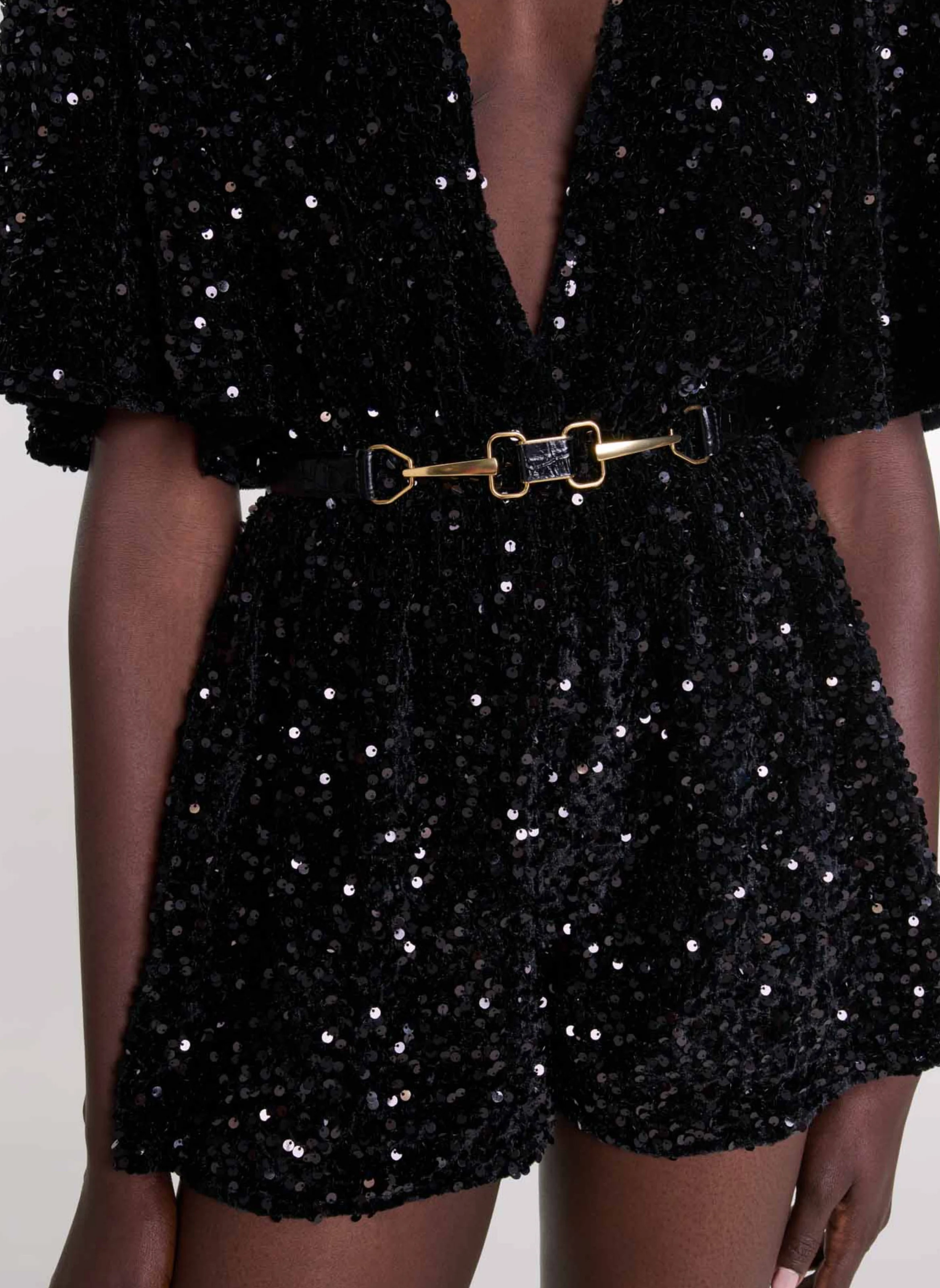 Ceinture en cuir effet croco| Noir