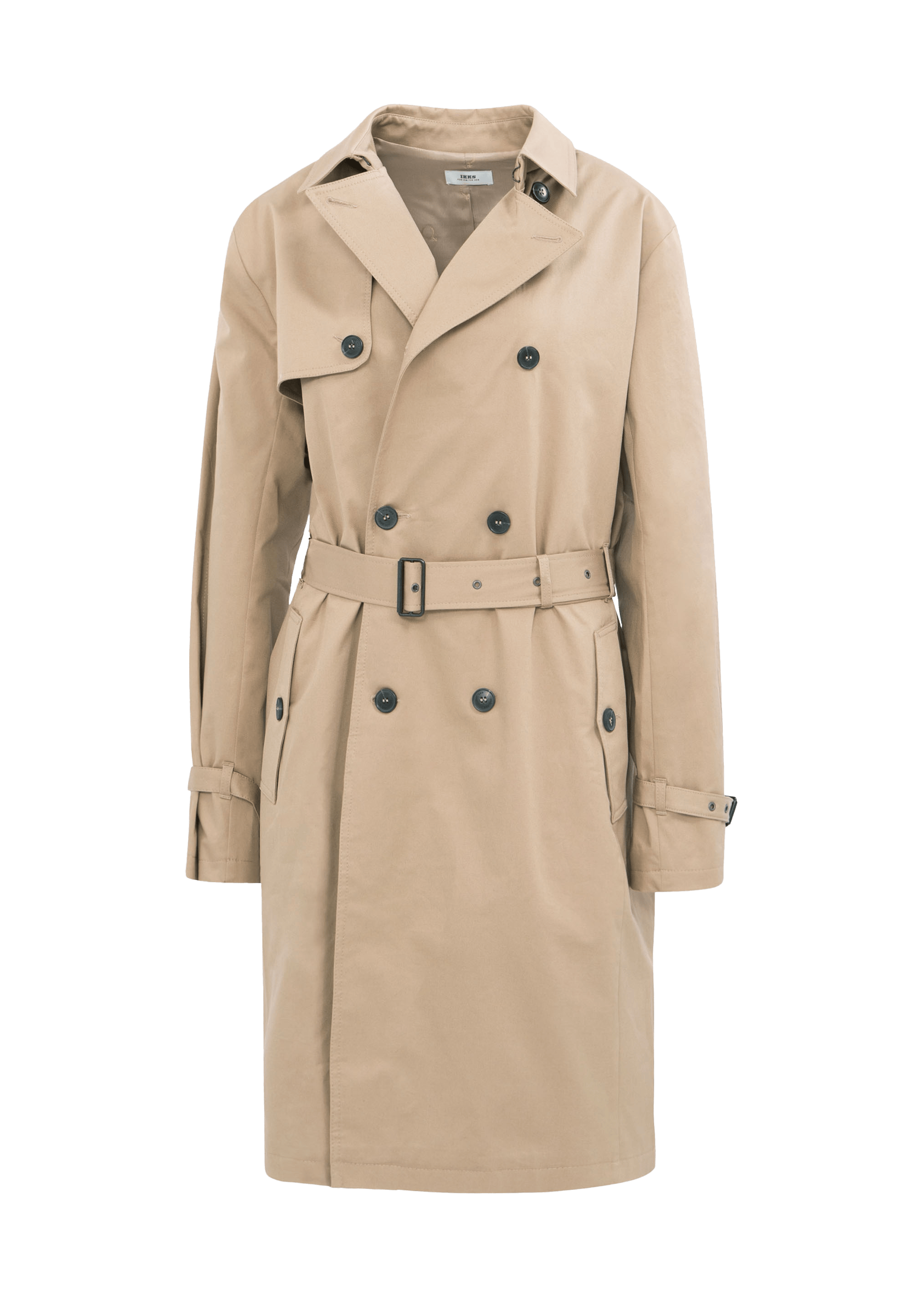 Trench droit col classique en coton bio mélangé| Beige
