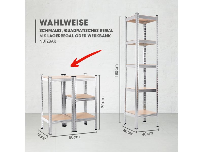 EASYmaxx Schwerlastregal 180 x 40 x 40 cm Regal mit 5 belastbaren Holzböden