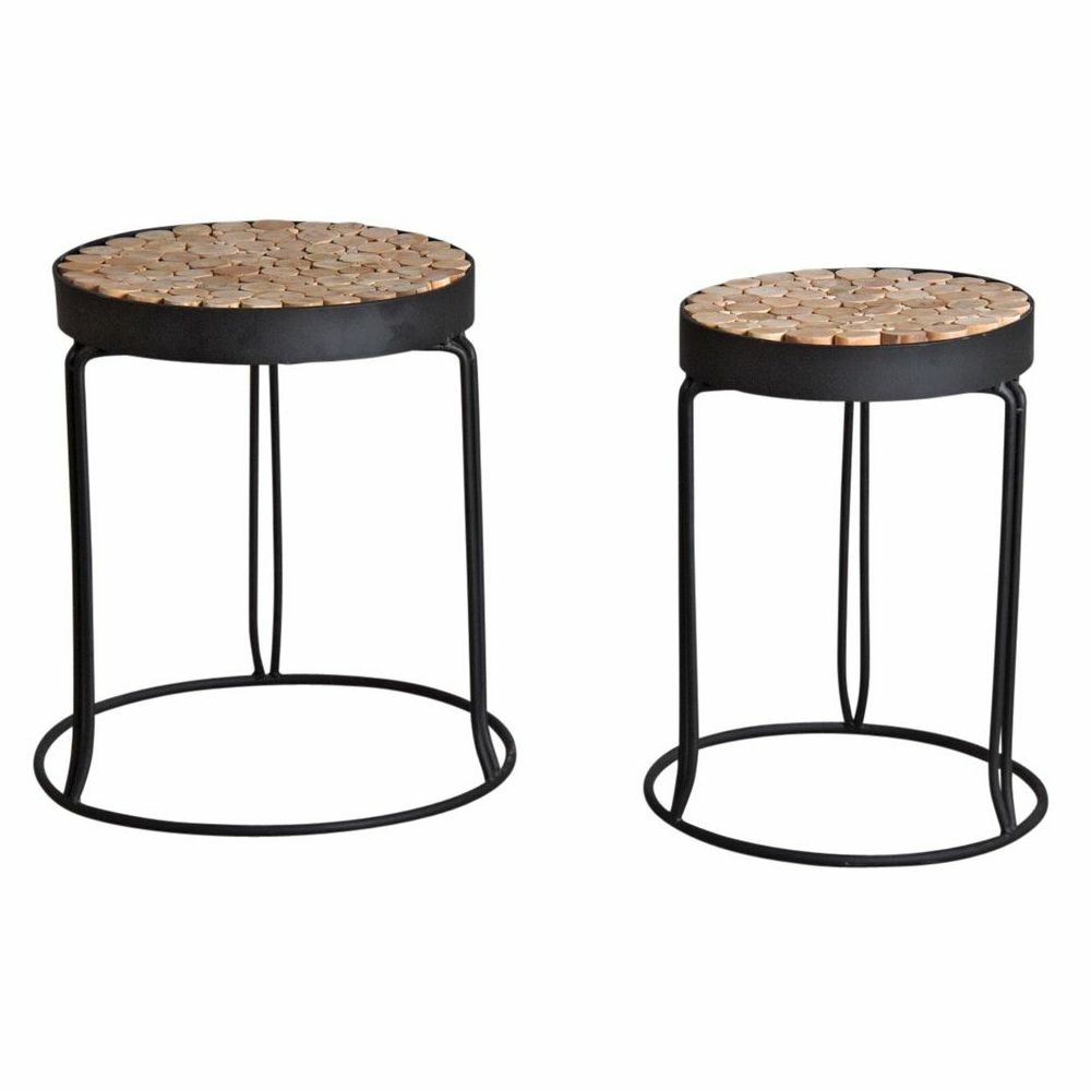 Sellettes rondes en métal et sapin (lot de 2)