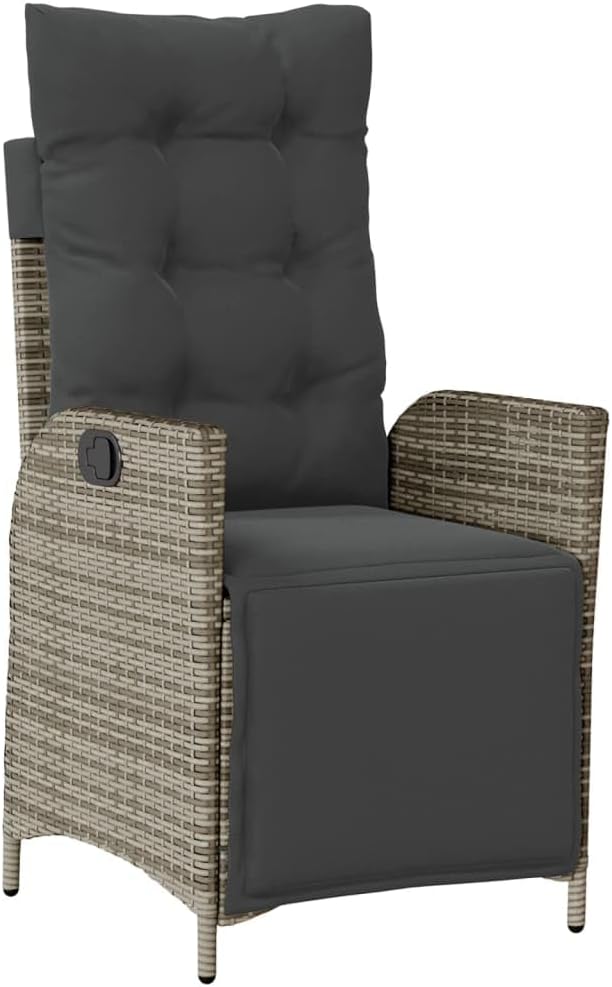 5-teiliges Garten-Essgruppe Grau 90x90 cm aus wetterfestem Poly Rattan mit Akazienholztisch und verstellbaren Sesseln Modernes Design für Balkon Terrasse Garten