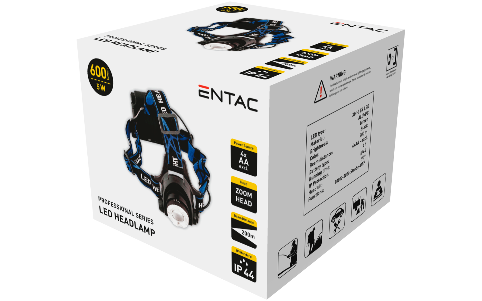 Entac Zoom Stirnlampe Aluminium schwarz 5 W