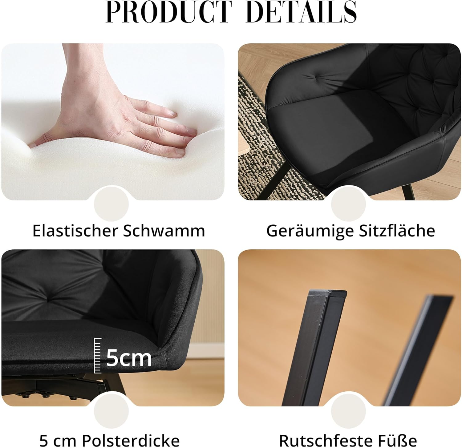 CLIPOP Samt Esszimmerstühle Drehbar 2er Set,Gepolstert Sessel Küchenstuhl mit Armlehne Freizeit Polsterstuhl Bequem Sitz Drehstuhl für Esszimmer Wohnzimmer Esszimmer, (1, Schwarz)