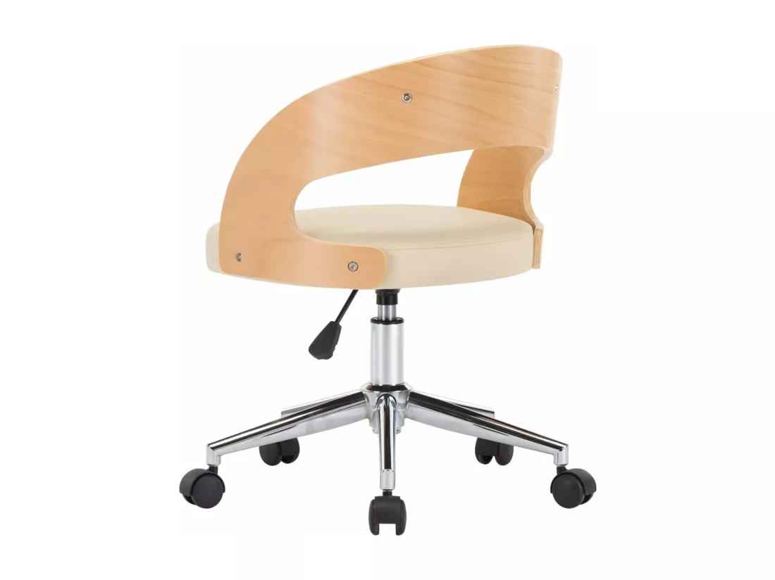 Chaise pivotante de bureau Crème Bois courbé et similicuir