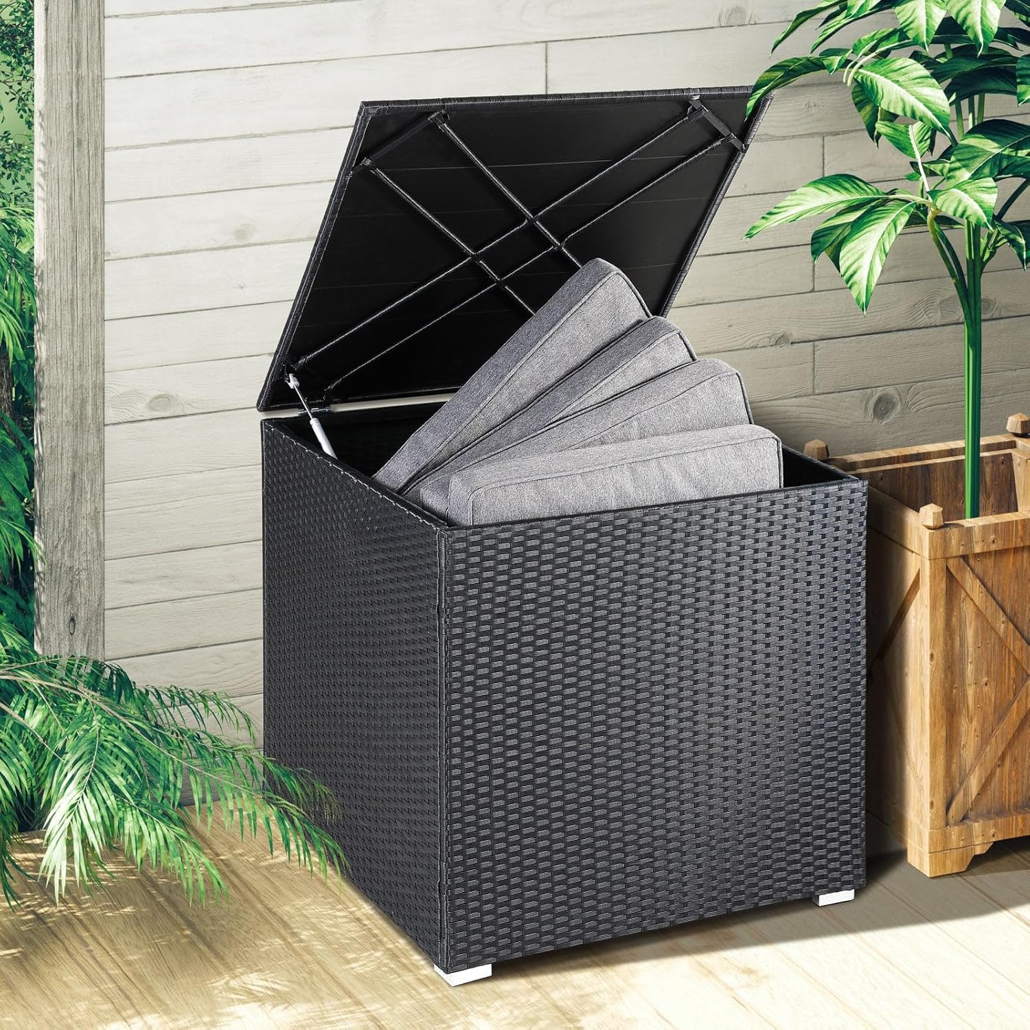 Casaria® Auflagenbox Kissenbox 318 L Garten Aufbewahrungsbox Polyrattan Schwarz