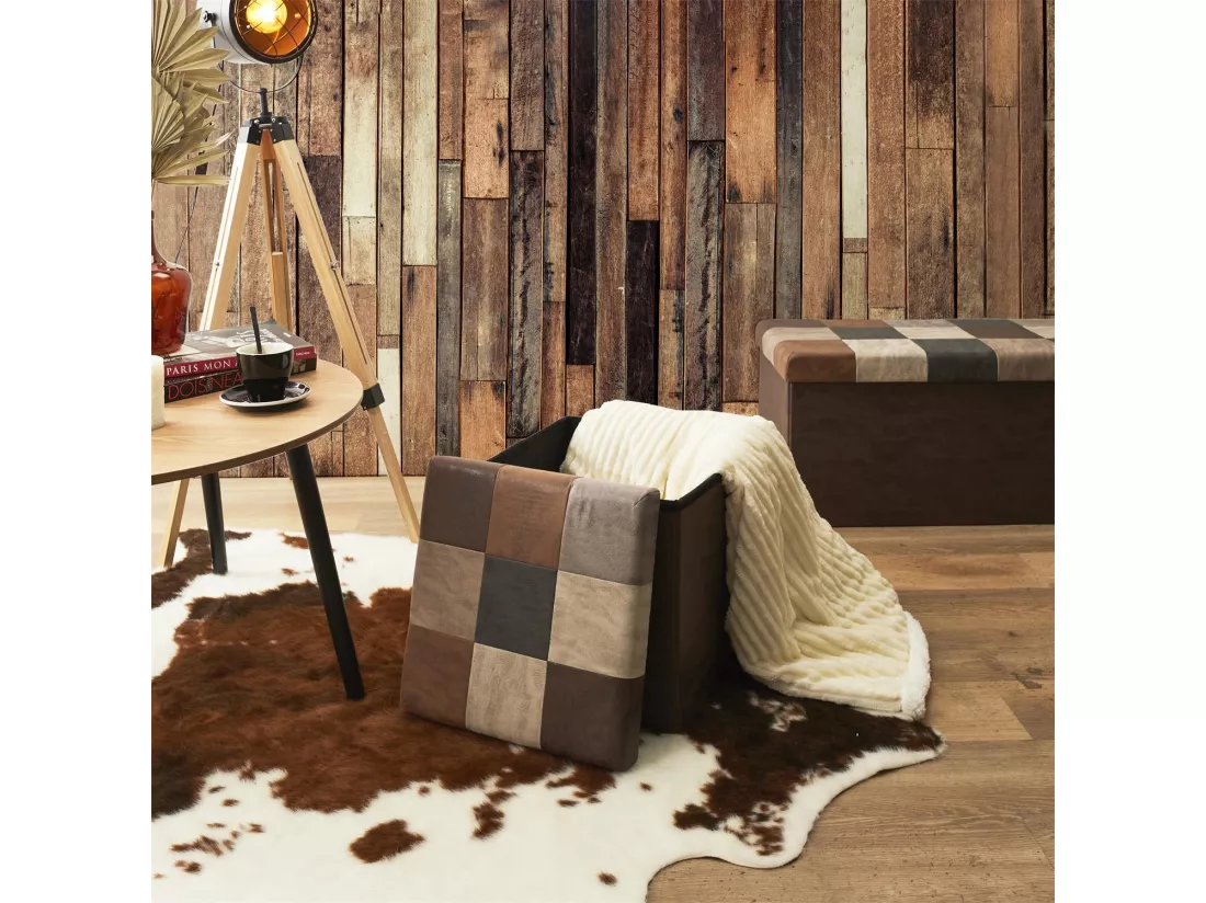 Coffre Pouf Pliable Patchwork Pu M4