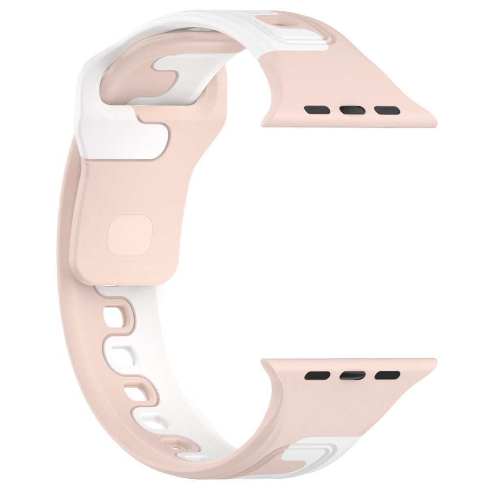Apple Watch (49/46/45/44 mm) Silikon Sport Armband Dual Color Wellenmuster (Gelenkumfang: 180-220mm) - Rosa / Weiss