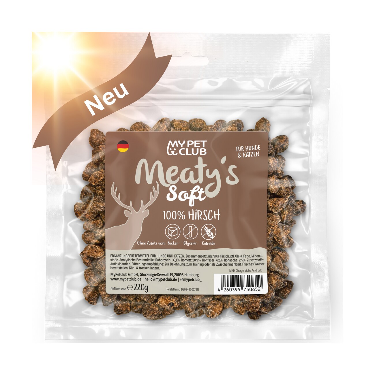 MyPetClub Meaty's Hunde & Katzen Leckerli Hirsch getreidefrei Softsnack