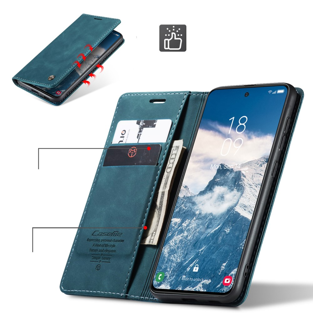 Samsung Galaxy S25 Leder Tasche Flip Wallet Etui mit Kartenfächern - Blaugrün