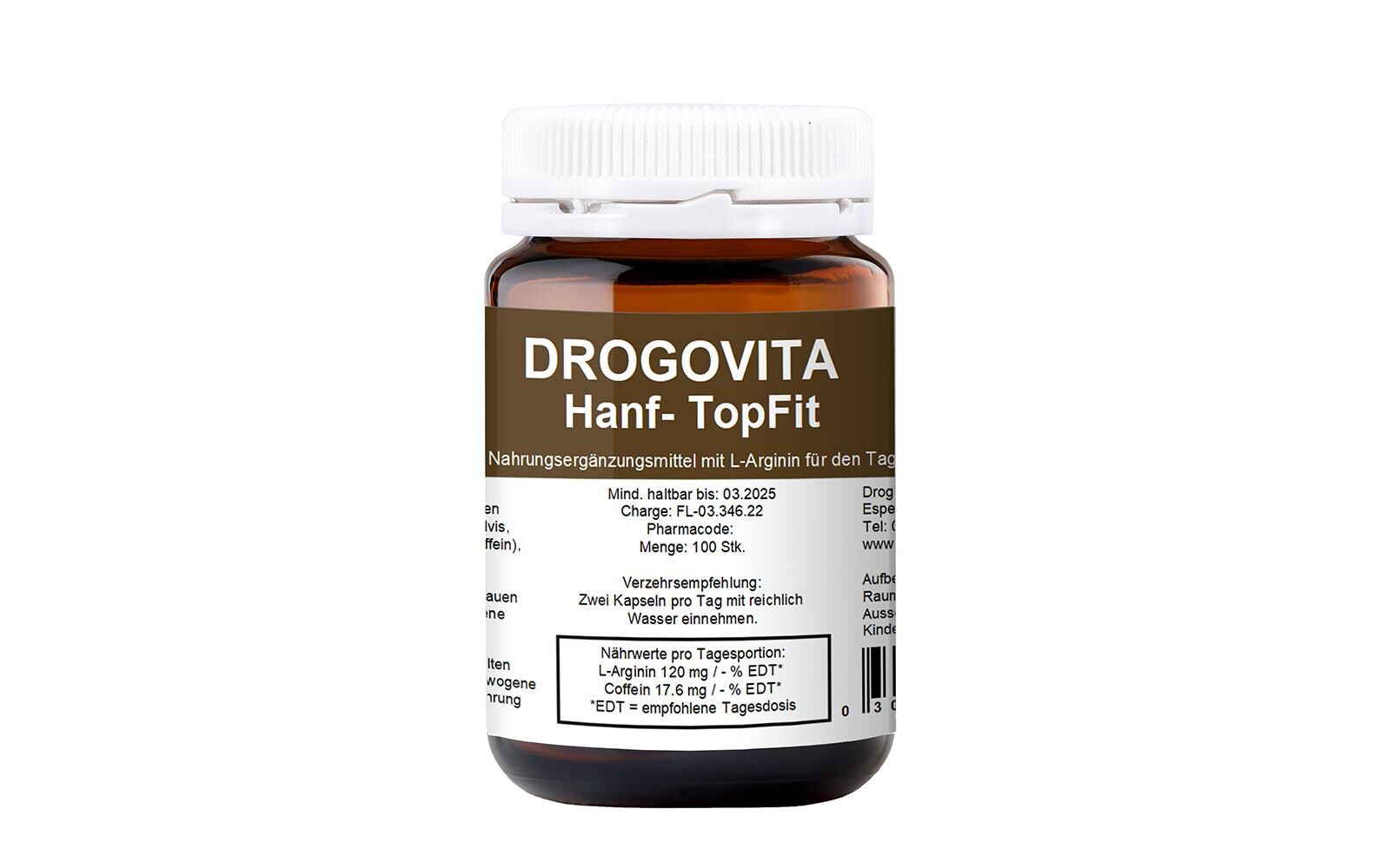 Hanf TopFit 100 KapselnVeganes Nahrungsergänzungsmittel für einen energiereichen Tag