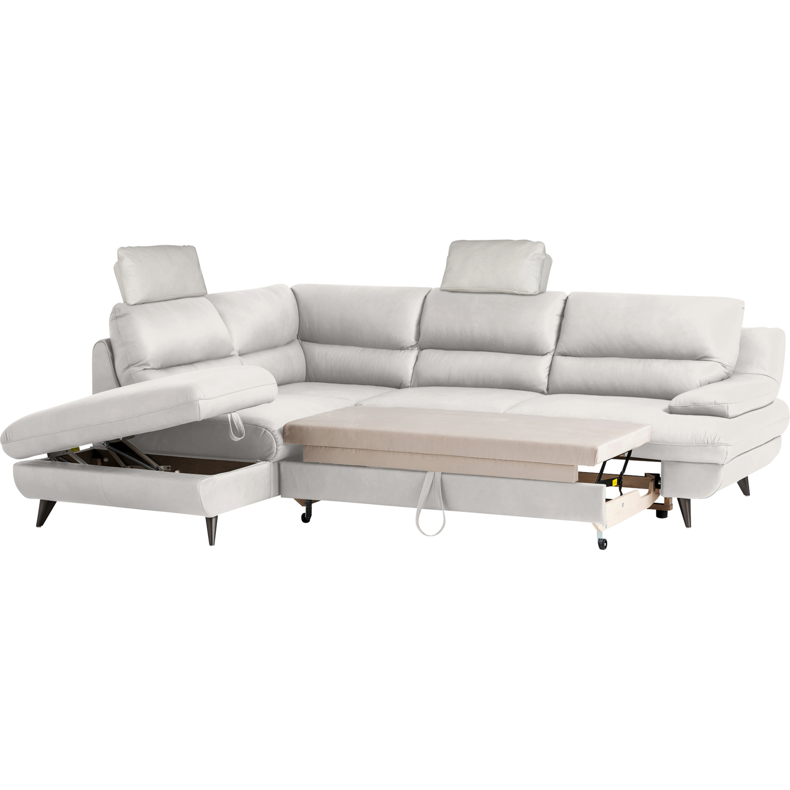 Ecksofa Pike Leder, Ottomane links hellgrau