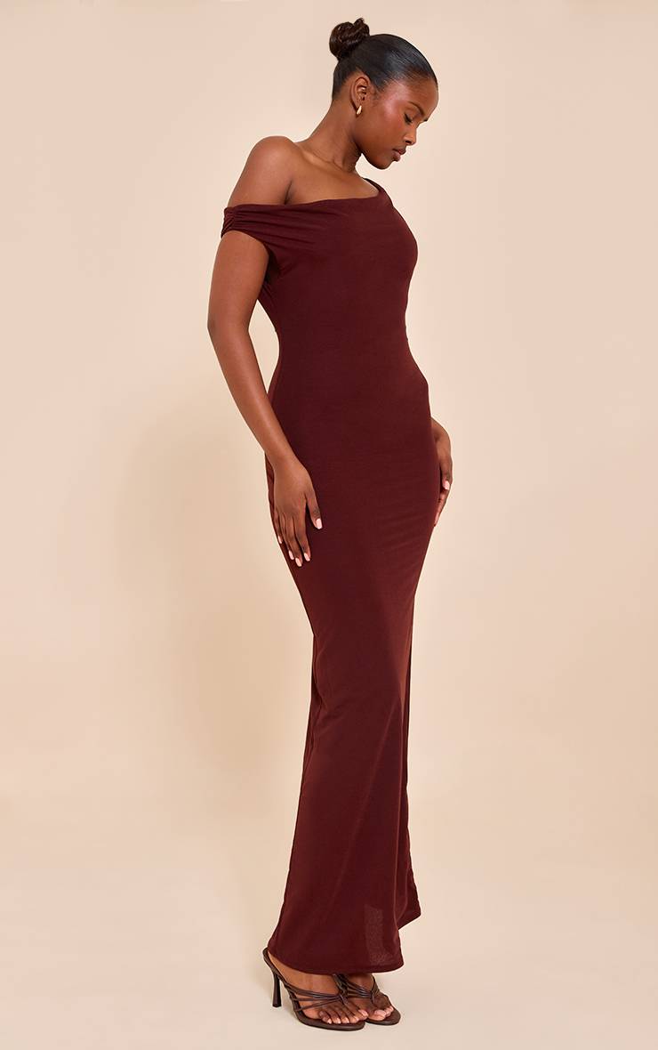 Chocolat Robe Maxi Asymétrique En Mousseline Double Épaisseur
