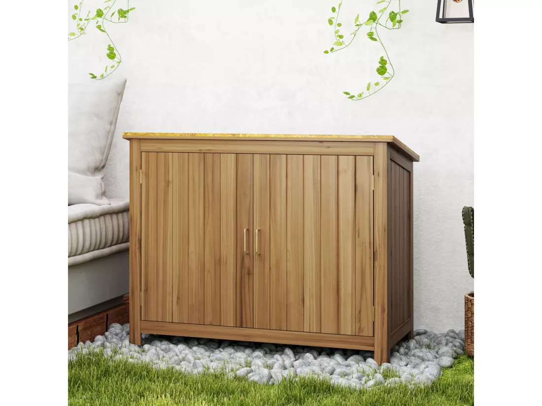 Armoire de jardin en bois - 2 portes, étagère - dim. 110 x 50 x 85 cm