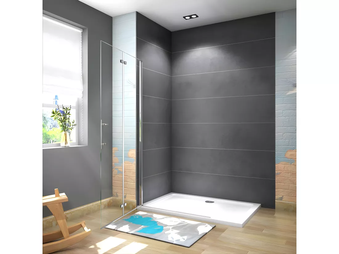 Paroi de douche pivotante 65x195cm paroi de douche à l'italienne pliante en verre 6mm anticalcaire, avec poignée en inox