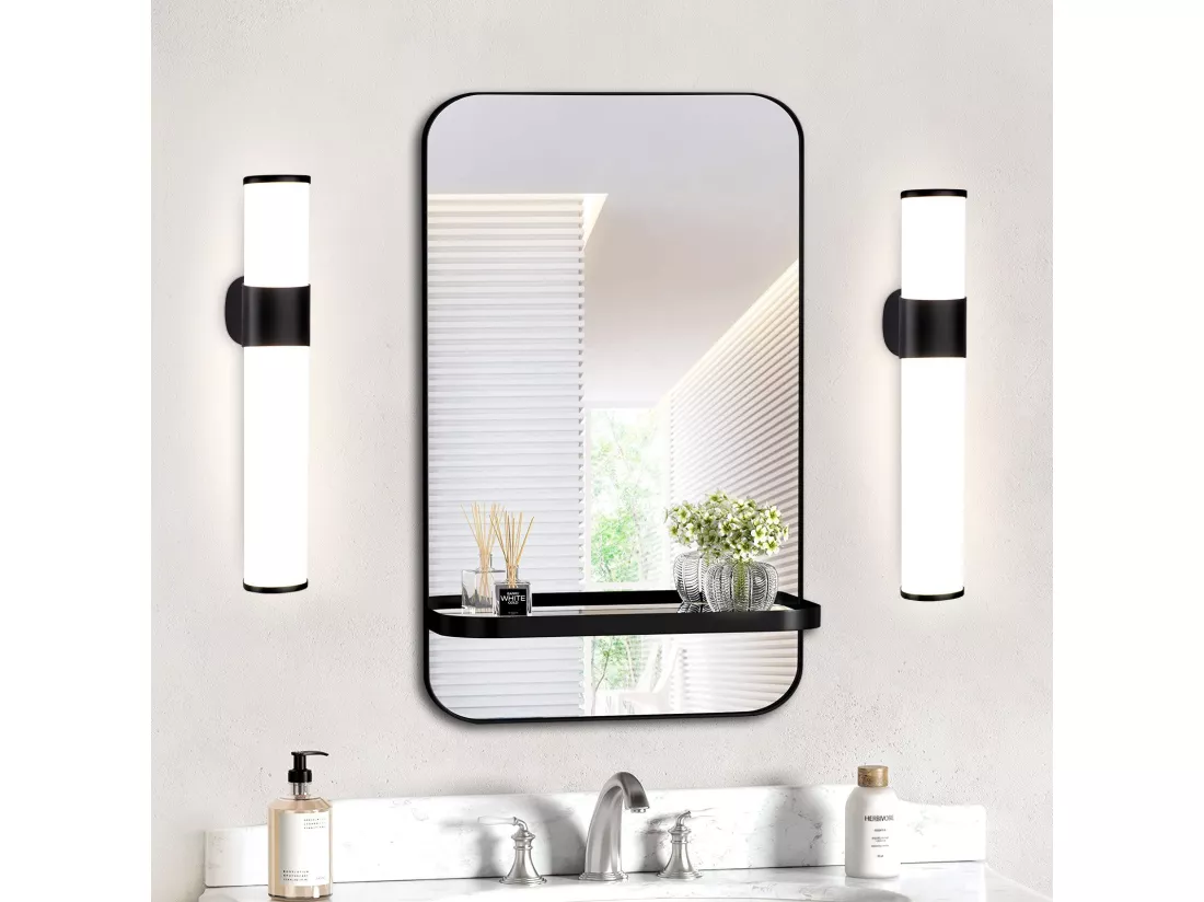 NETTLIFE Applique LED salle de bain，Lot de 2，Lampe de miroir de salle de bain à LED - Noire moderne 6W 30CM étanche IP44 blanc neutre 4000K