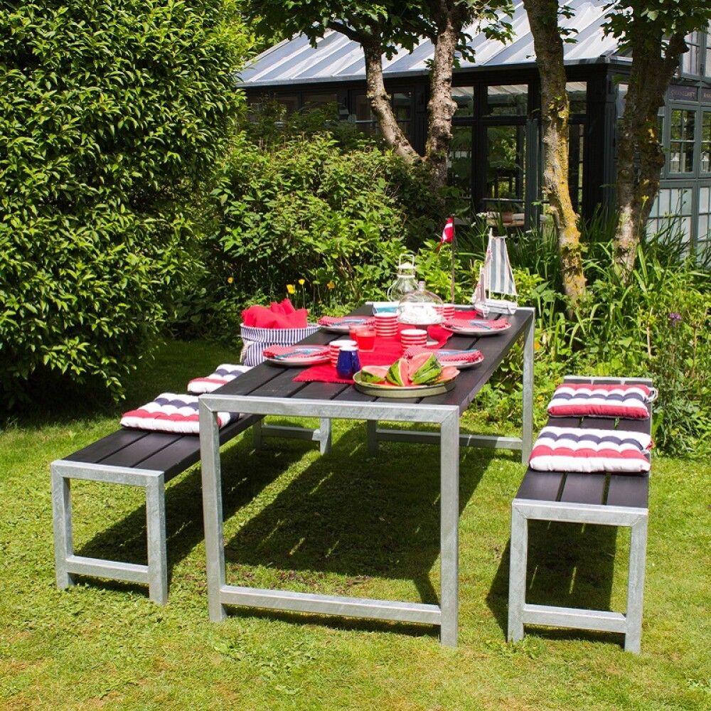 BENKESETT PLUS BORD/2 BENKER 186CM SVART