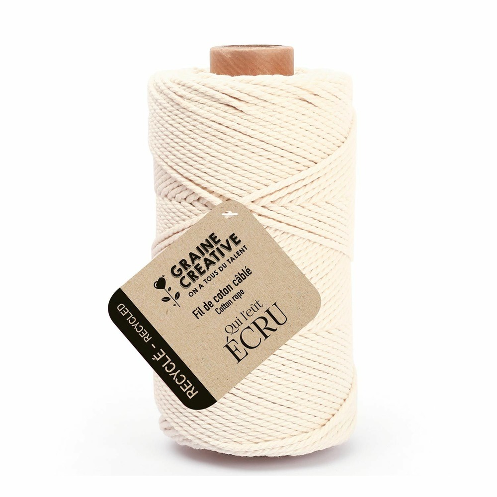 Coton cablé recyclé ecru 100 m x 2 mm
