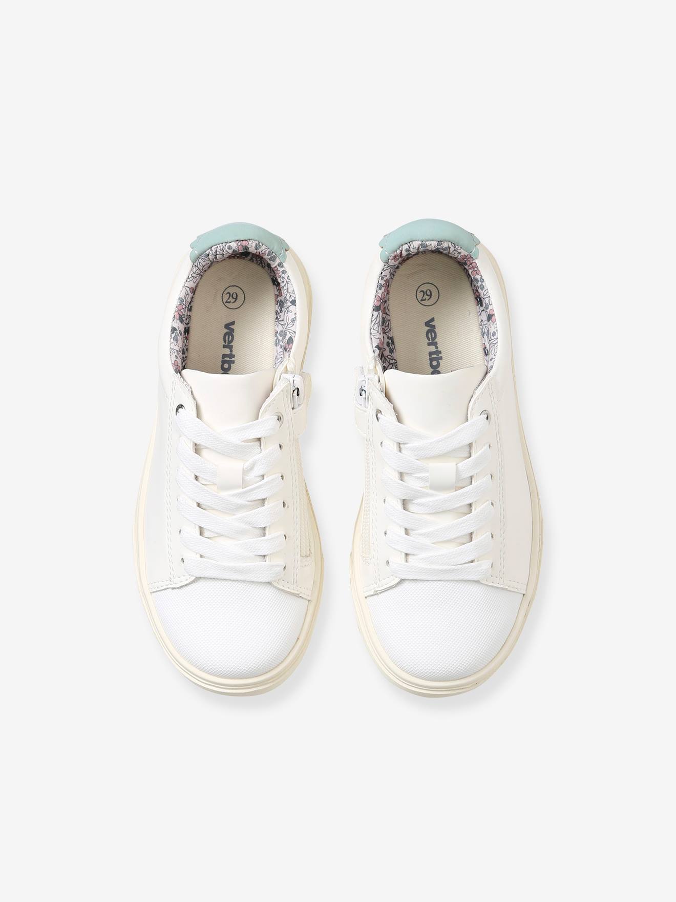 Tênis de amarrar com zíper, para meninas, branco claro liso