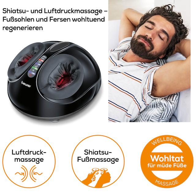 BEURER Fussmassagegerät »FM 90 mit Shiatsu- und Luftdruckmassage, durchblutungsfördernd« Mit Wärmefunktion, 3 Intensitätsstufen, durchblutungsfördernd
