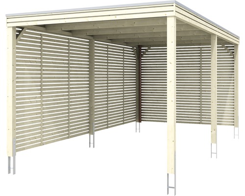 SKAN HOLZ enkele carport, kubusvorm met zij- en achterwanden, 294x574 cm, natuurlijke afwerking