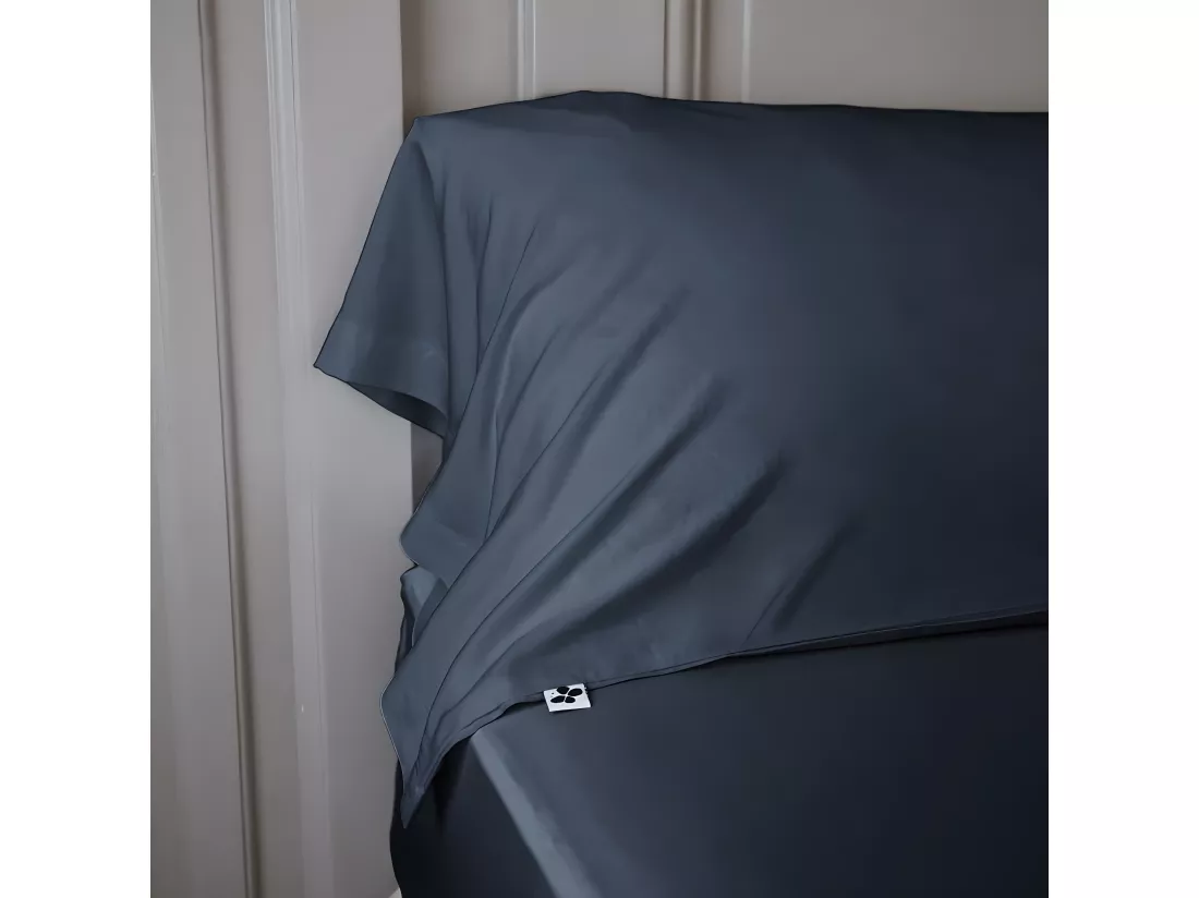 DALIA - Taie de Traversin 185x85cm 100 % Viscose de Bambou Bleu nuit