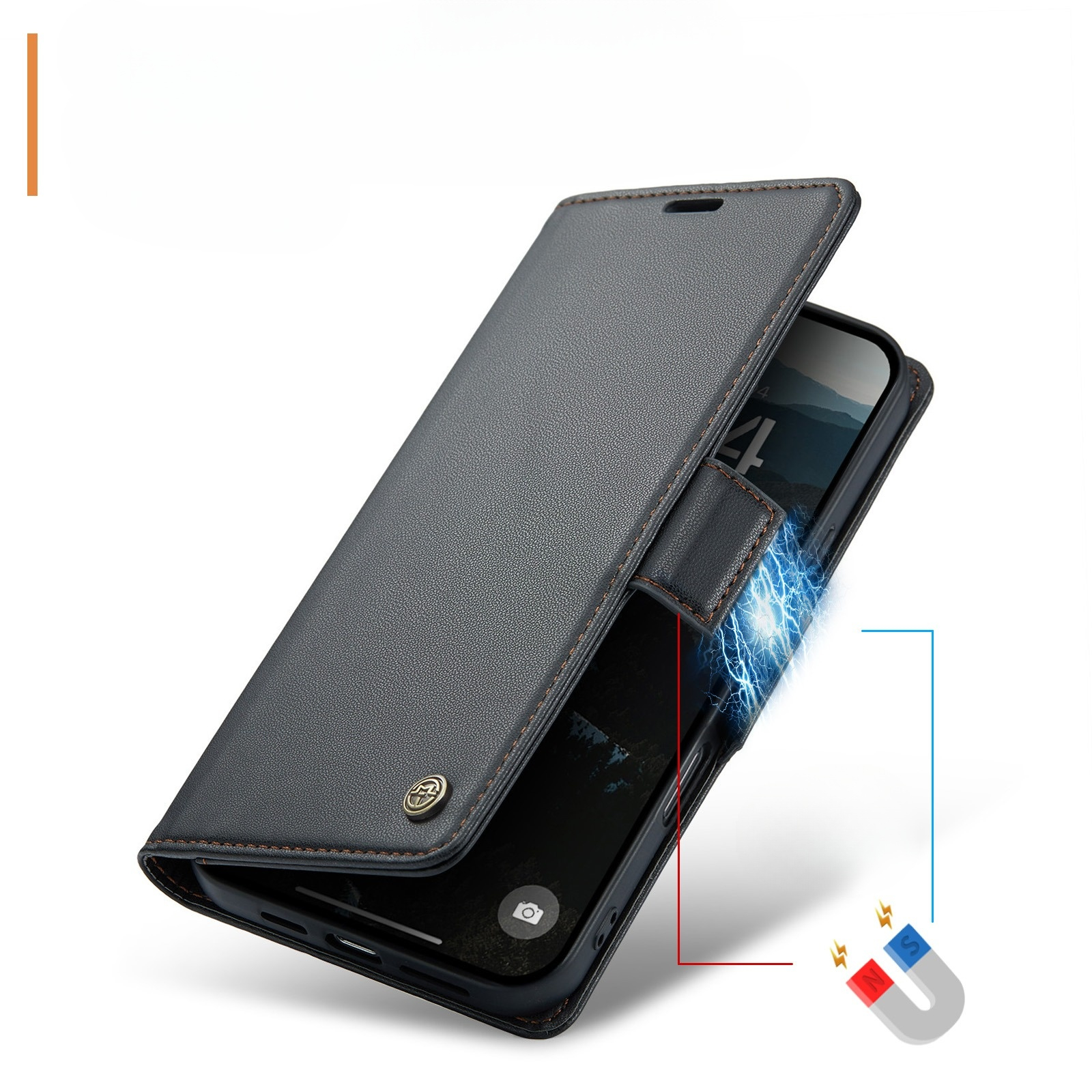 iPhone 17 Leder Tasche Flip Wallet Etui mit Kartenfächern Litchi Look (RFID Schutz) - Schwarz