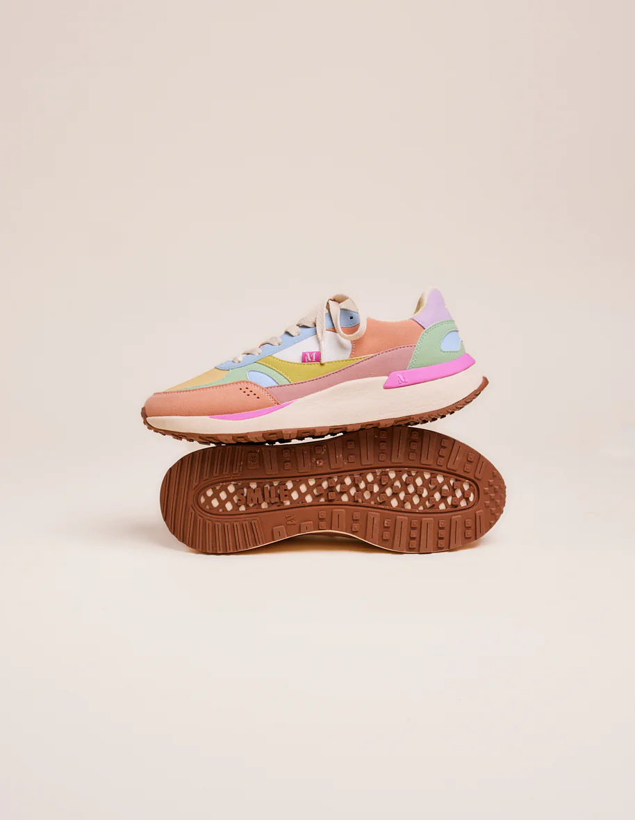 Baskets basses Anaelle - Suède vegan et ripstop saumon citron vert d'eau