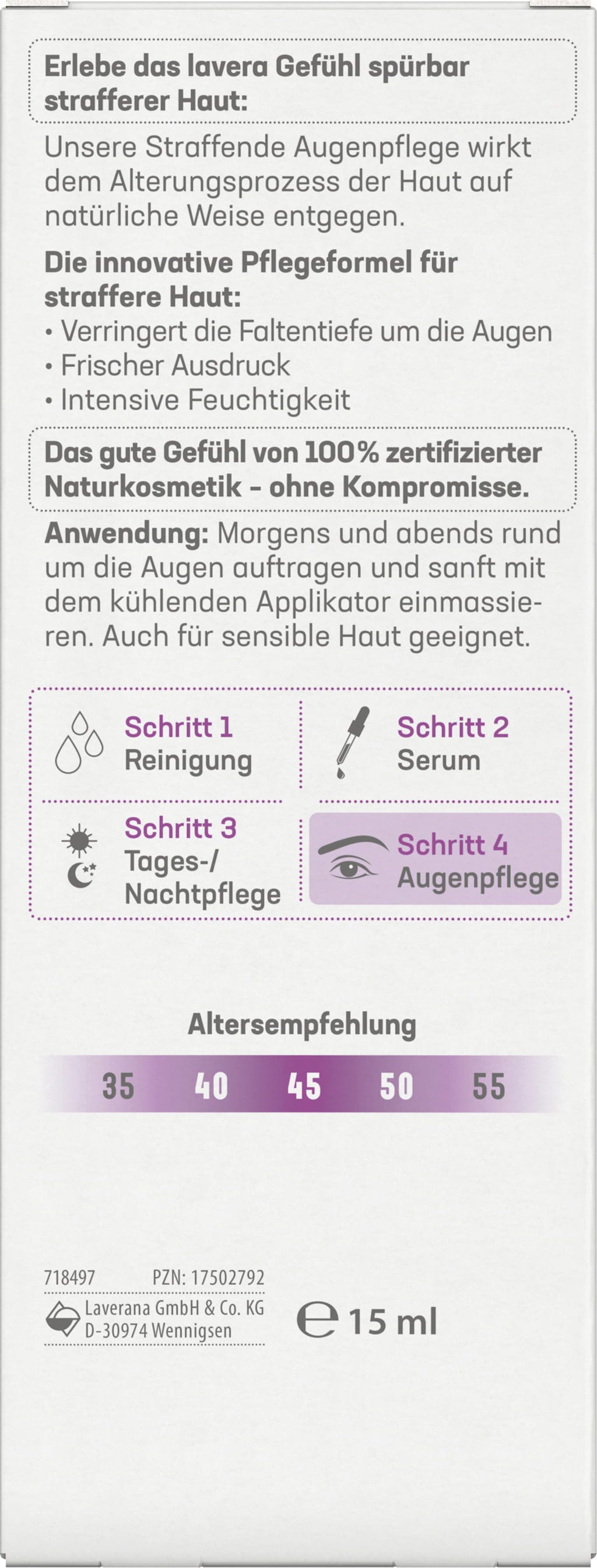 lavera  Straffende Augenpflege, 15 ml