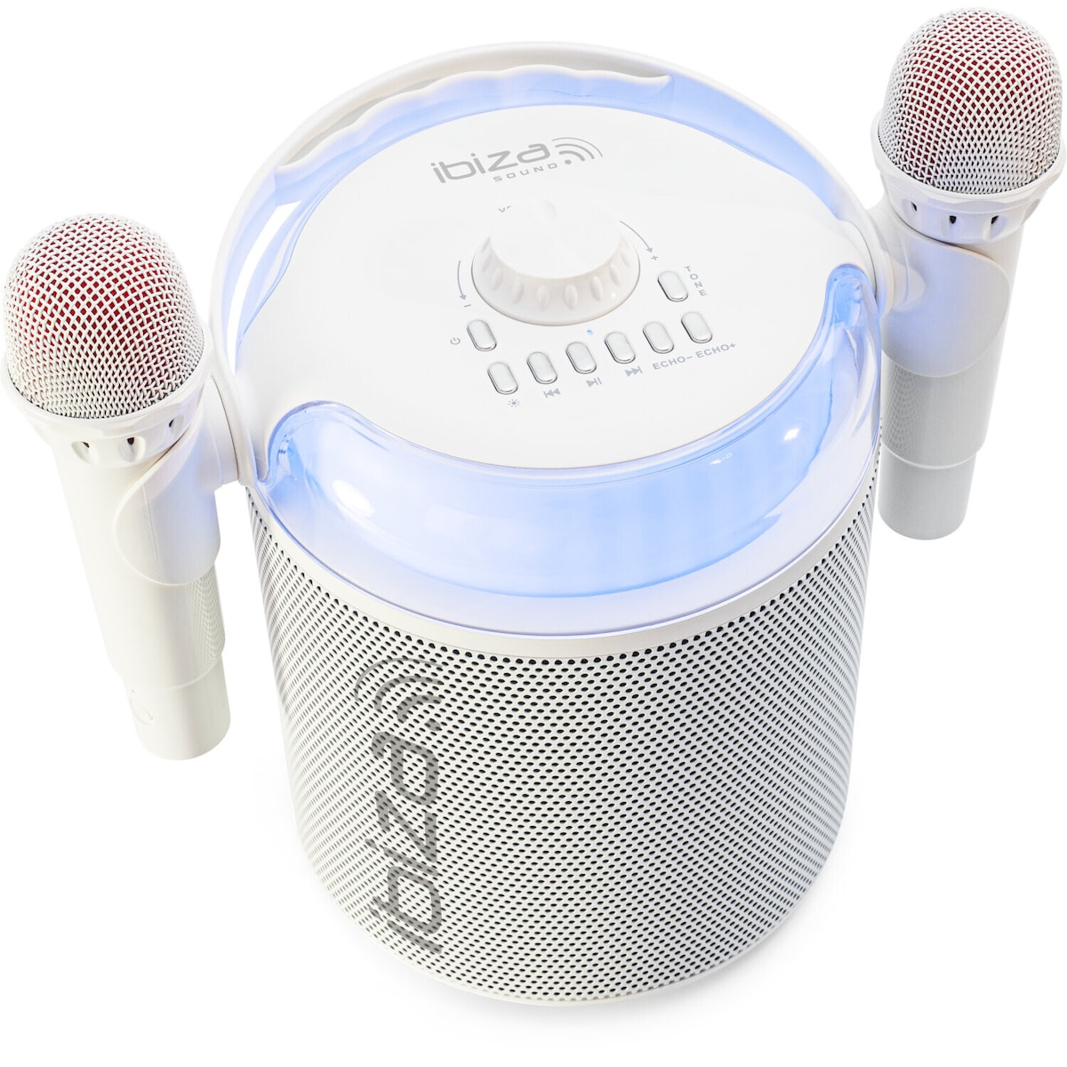 Ibiza karaokesystem med Bluetooth og 2 mikrofoner (hvit)