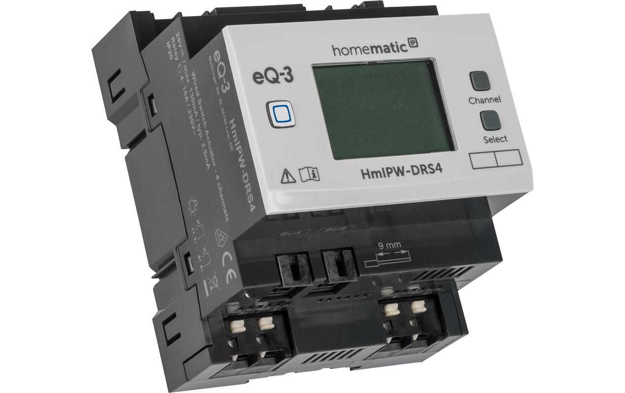 Smart Home Wired Schaltaktor 4-fach<br>Steuerung angeschlossener Verbraucher über vier Kanäle – HmIPW-DRS4
