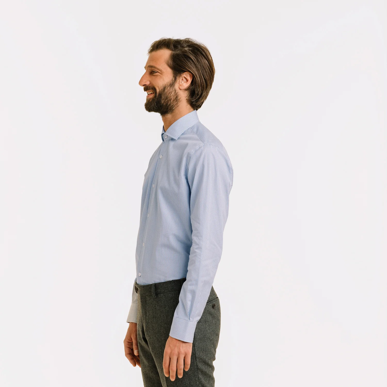 Dark blue double-twisted checked poplin shirt