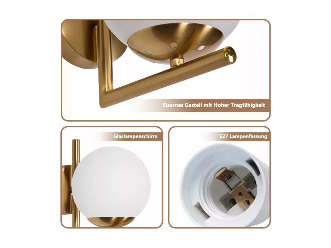 NETTLIFE Applique murale vintage boule de verre dorée E27 lampe murale d'intérieur chambre escalier