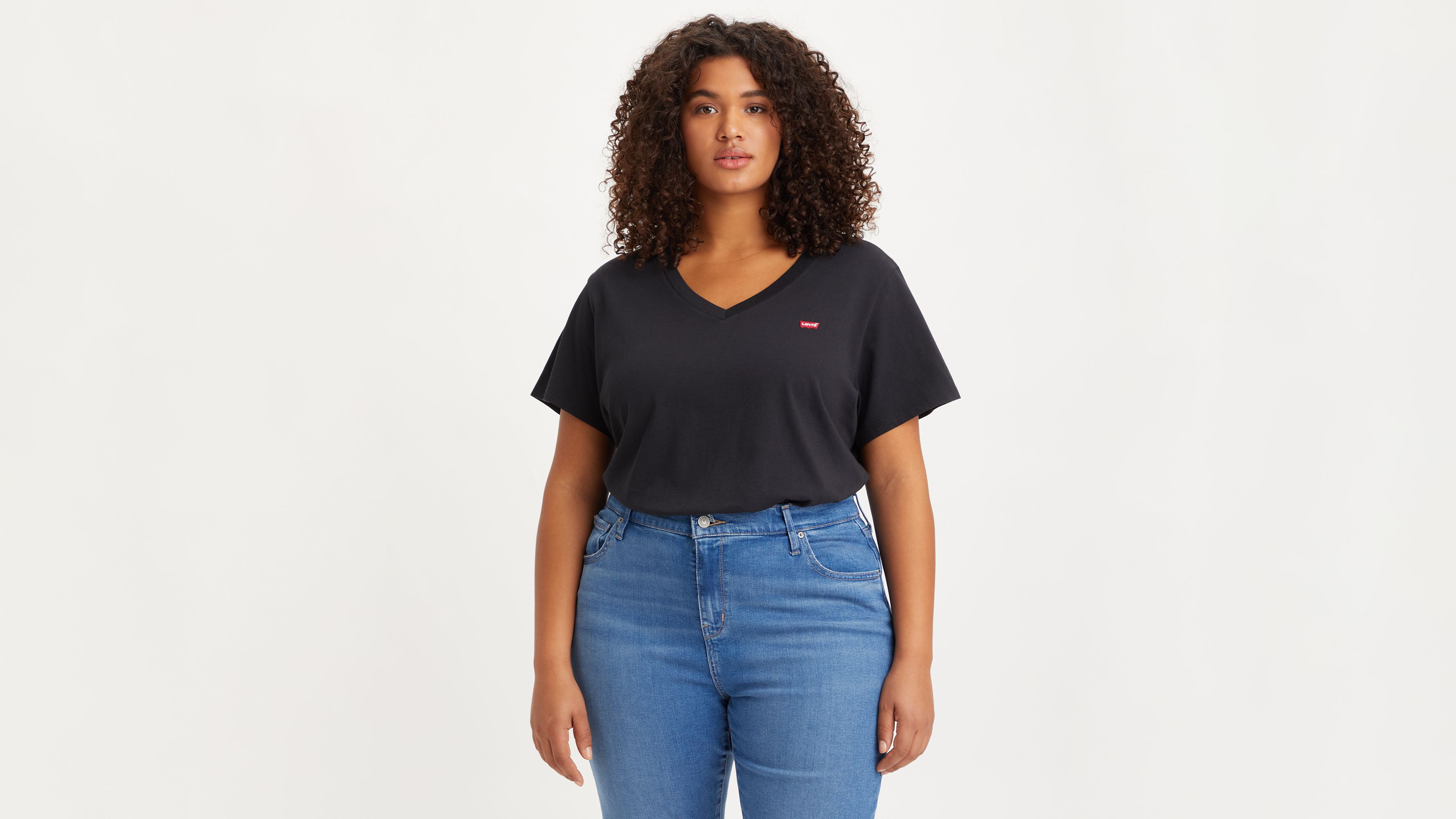 T-shirt Perfect col V (Plus) - Caviar - Noir