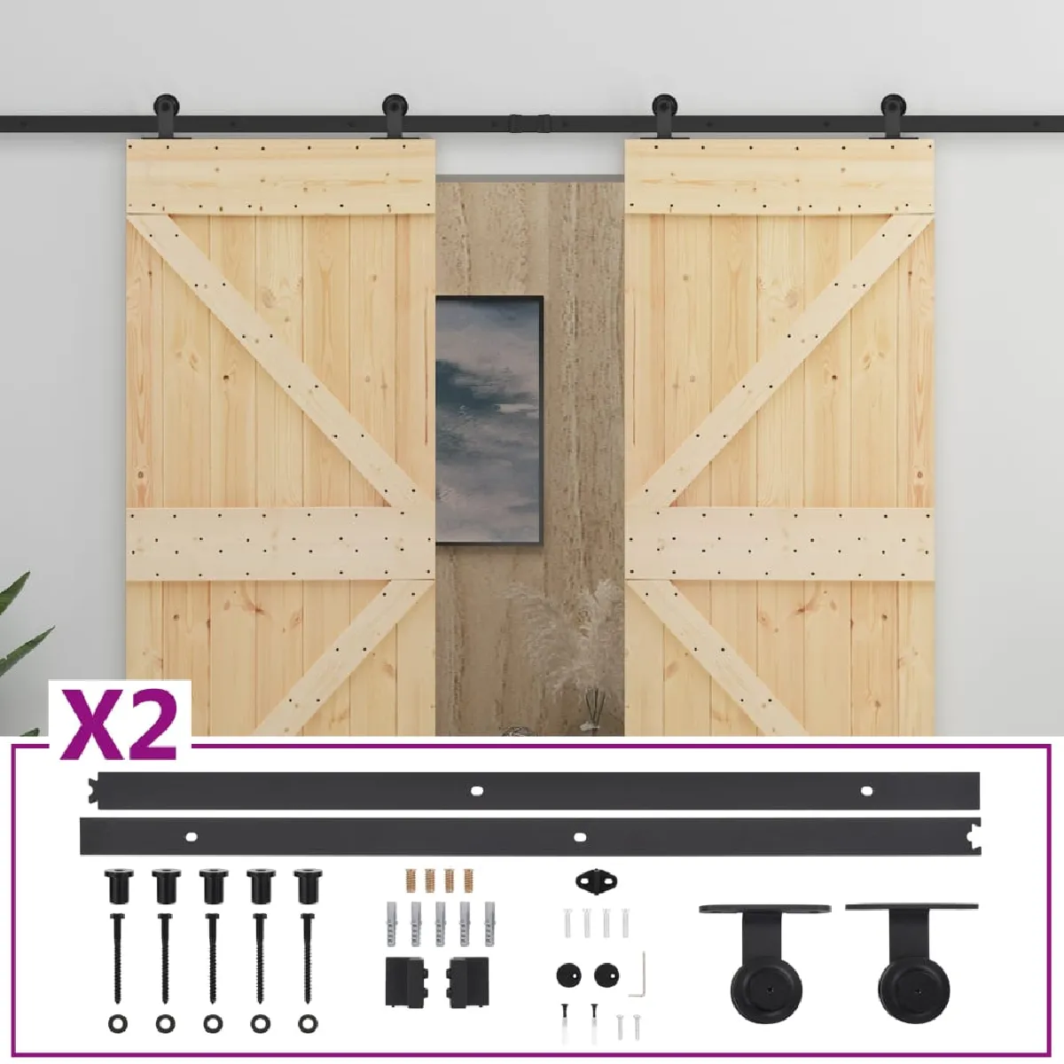 vidaXL Porte coulissante pin massif 90x210 cm avec kit