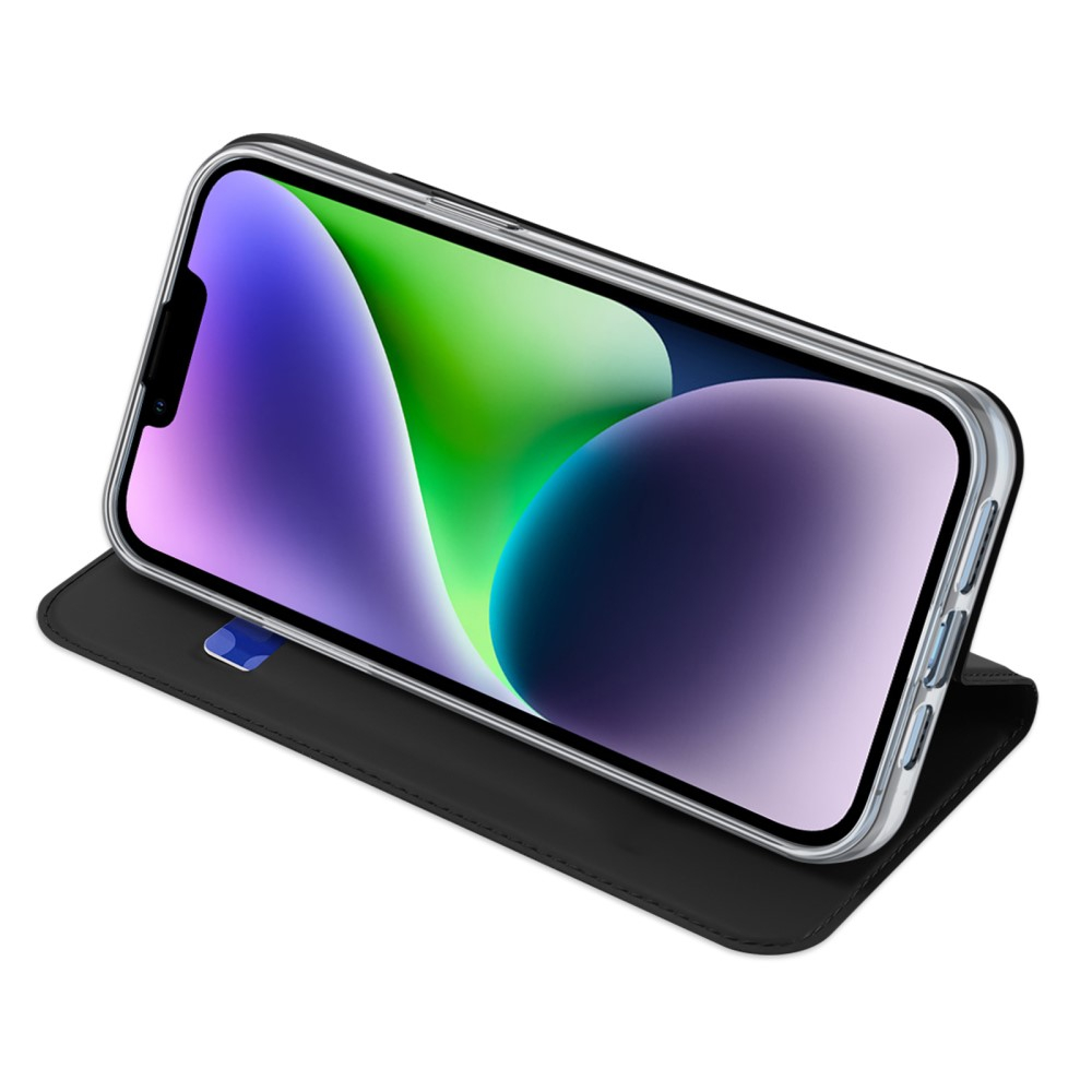 iPhone 15 Wallet Cover Leder Tasche - Schwarz